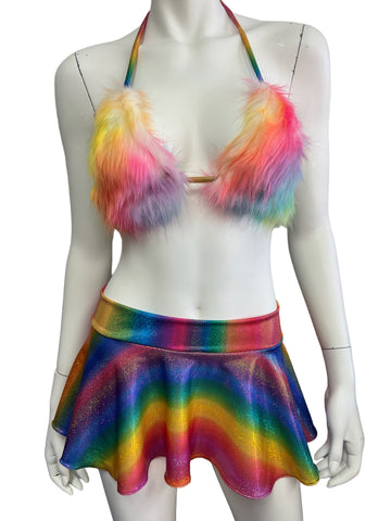 Rainbow Fur Skirt Set