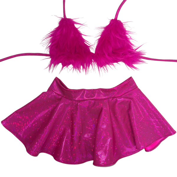 Holographic Rave Mini Skirt - Pink & Orange